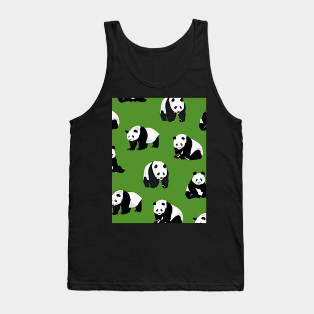 Panda Poses on Green Tank Top by OneThreeSix